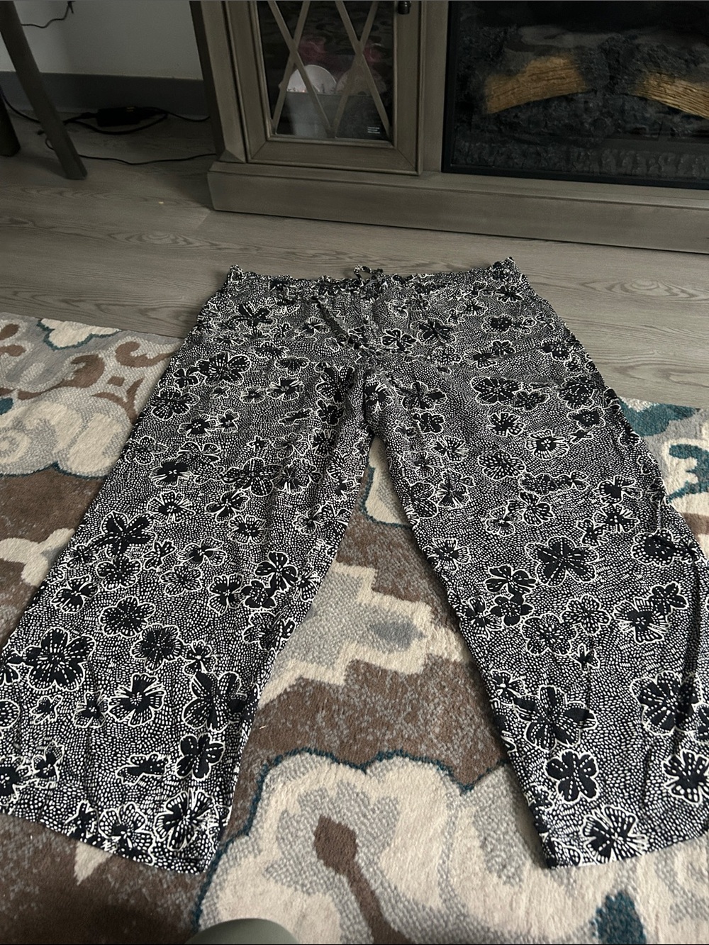 Sonoma Black & White Wide Leg Pants with Floral Print
